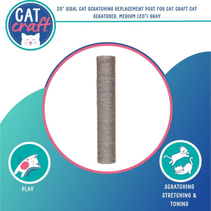 Replacement Sisal Cat Scratching Post 20" | Replacement Part & Extension Post, Grey